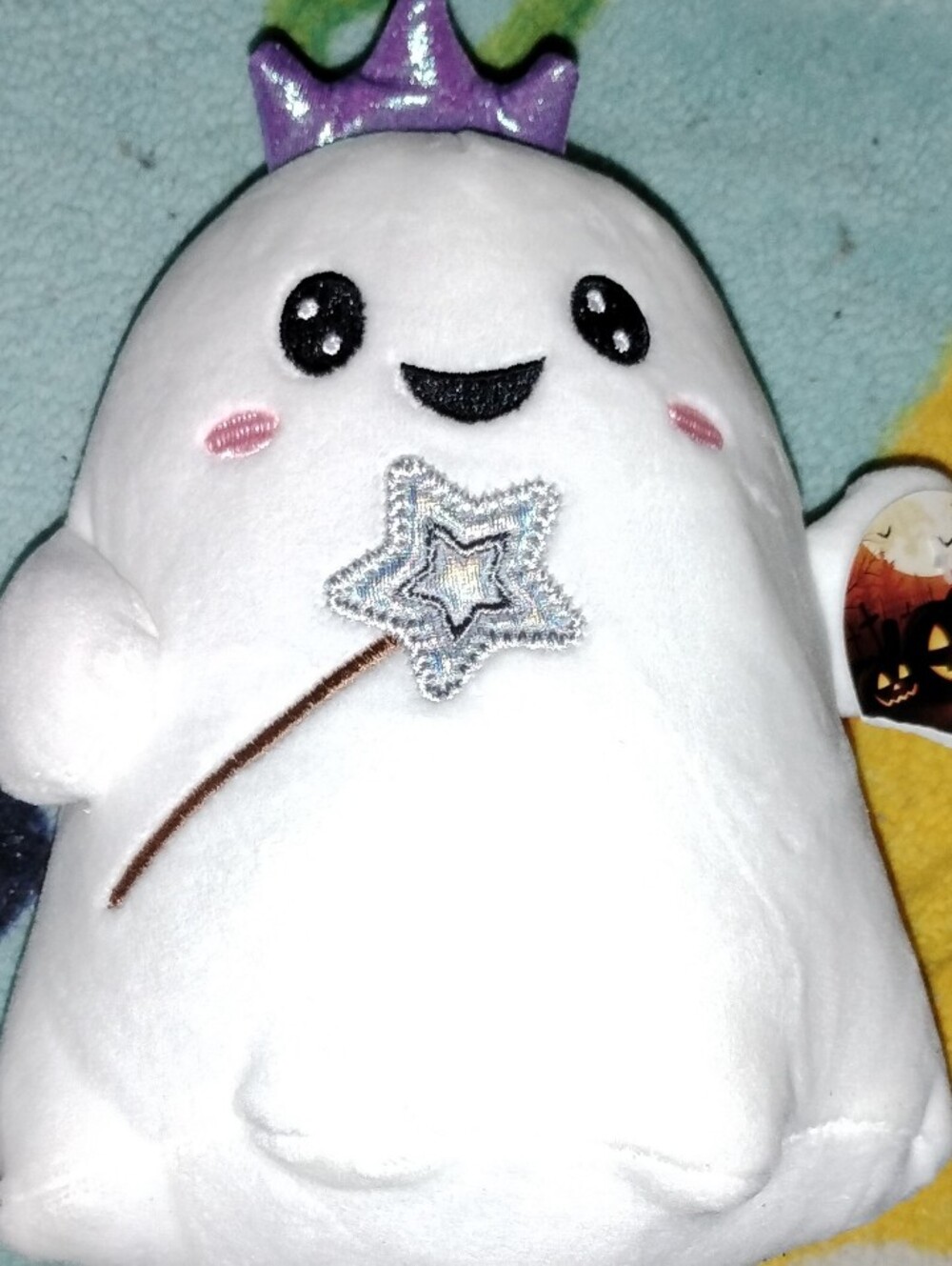 Kids Halloween Princess White Ghost Plush with Purple Crown & Silver Wand